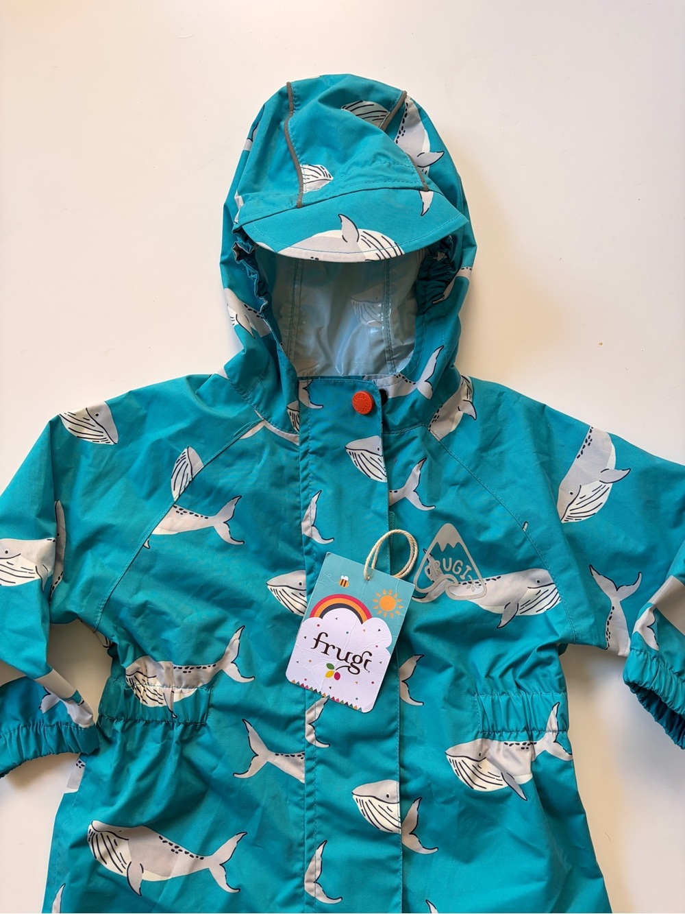 Frugi Teal Whale Print “Rain or Shine” Puddle Suit